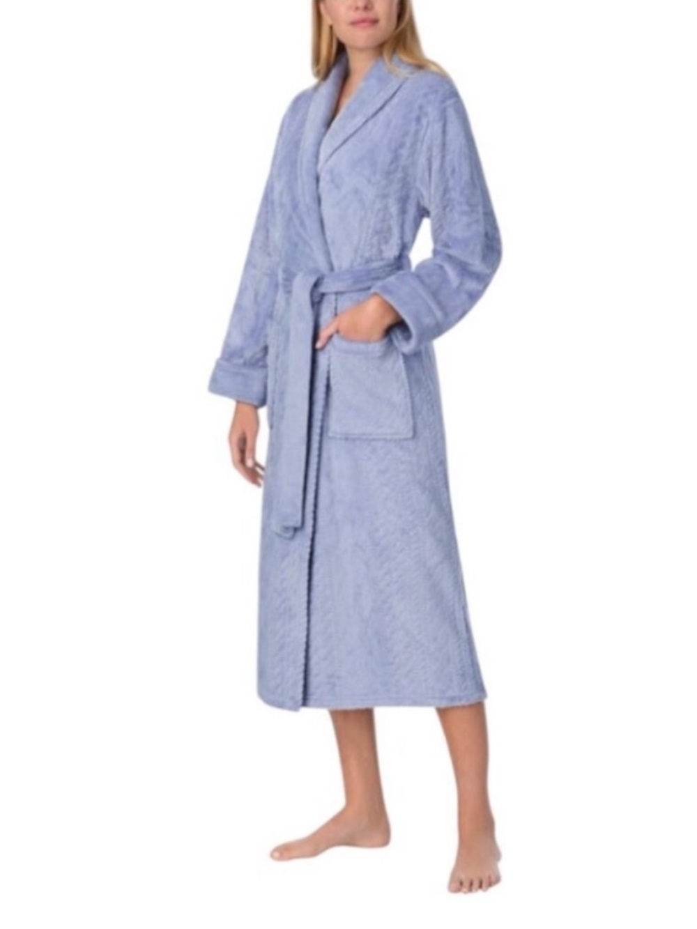 Room Service Cable Texture Plush Bathrobe Blue Small